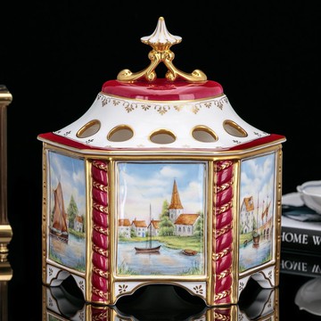 【Royal Worcester 200週年經典】1989旖旎河岸風光手繪限量寶瓶