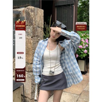 Hhyii 海鹽特調 格子韓系襯衫女秋季新款寬松長袖襯衣設計感上衣