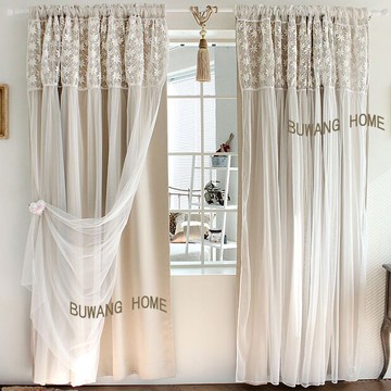 韓式新款窗簾環保遮光雙層加紗繡花紗小花邊窗簾素色特價
