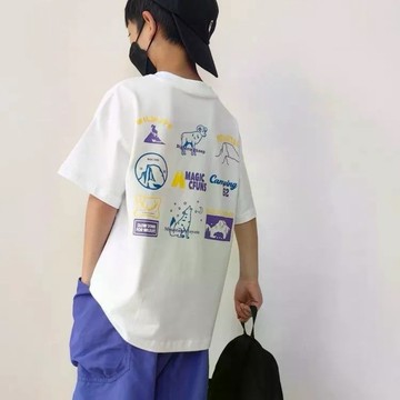 童裝男童韓版洋氣短袖兒童t恤戶外元素印花男生半袖潮酷上衣 兒童夏天上衣 韓版打底衫 男童短袖T恤 中小童半袖上衣