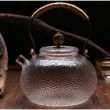 錘紋玻璃提梁壺銅把日式耐高溫煮茶壺電陶爐專用燒水壺玻璃茶壺