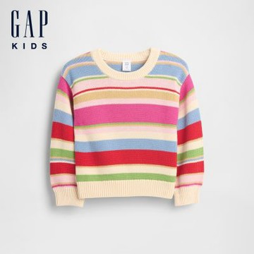 【GAP】女幼童裝|圓領長袖針織衫-彩色條紋(845089)