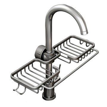 SUnORO 免打孔廚房水龍頭置物瀝水掛籃 槍灰色 雙層瀝水收納 廚房清潔好幫手  1個