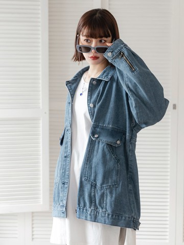 男女共穿．棉質拼接口袋牛仔外套