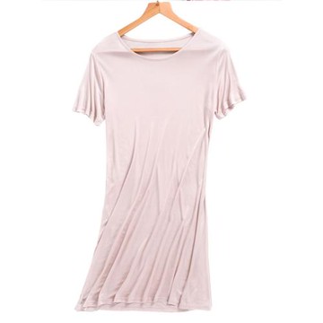 睡裙女桑蠶絲打底襯裙膚色真絲中年短袖睡衣大碼寬松居家服