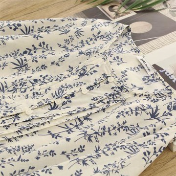 法式燈籠袖棉質碎花娃娃衫半袖小衫壓褶輕薄七分袖清新印花襯衫