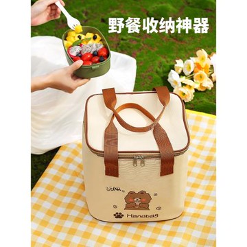 戶外春游露營野餐收納包冷藏袋手提餐飯盒袋保溫袋大容量鋁膜加厚