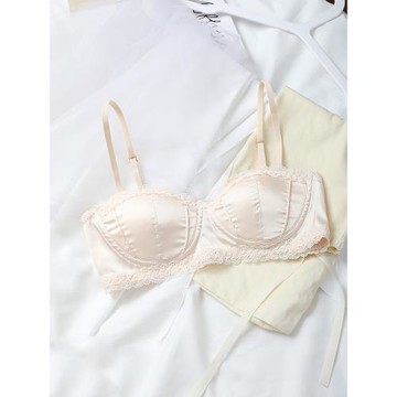 蜜二家 綢面蕾絲法式小胸內衣女無鋼圈舒適薄款性感半杯文胸少女