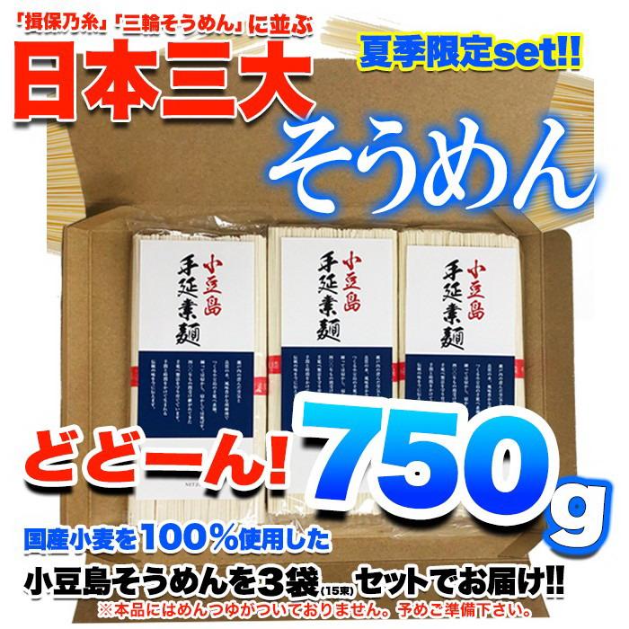 ゆうパケット発送期間限定！日本三大そうめん小豆島手延べそうめん750g（５束×３袋）