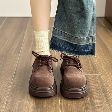 🔥台灣出貨🔥牛津鞋 棕色樂福鞋女鞋子複古英倫風百搭鬆糕厚底係帶大頭小皮鞋  女鞋  綁帶鞋 厚底鞋