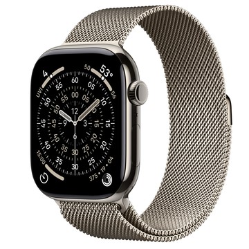 Apple Watch Series 11 (GPS + 行動網路)；46 公釐原色鈦金屬錶殼；原色米蘭式錶環 - S/M
