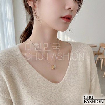 【CHU】韓國直輸 金銀雙墜造型項鍊 韓系高雅混搭款