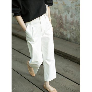 白色褲子女小個子直筒顯瘦九分褲夏季薄款休閑褲西裝褲垂感闊腿褲