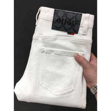 春夏季新款牛仔褲男歐洲站潮牌白色彈力修身小腳長褲秋冬款動力牛