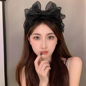 🎀台灣出貨🎀韓版黑色網紗大蝴蝶結髮箍 2025新款黑色網紗大蝴蝶結髮箍 女高顱頂 高級感 復古港風發卡 頭箍 髮飾