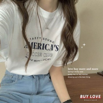 【買到戀愛】隔日到貨 白藍簡約字母短袖上衣 顯瘦上衣 女上衣 短袖t恤 短T 素T 女裝 寬鬆上衣【FT105】