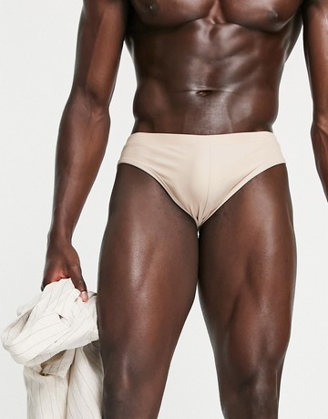 ASOS DESIGN swim briefs in beige-Neutral