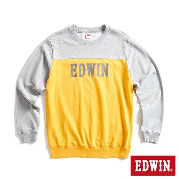 EDWIN 男裝 露營系列 經典撞色拼接LOGO厚長袖T恤-桔黃色