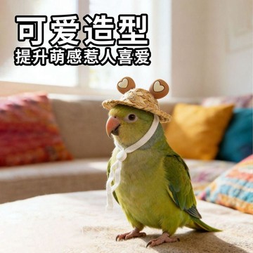 ⚡臺灣倉出⚡優選⭐倉鼠可愛裝飾草帽動物耳朵造型夏季遮陽帽拍照道具帽彈力繩鸚鵡