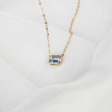 【PurpleMay Jewellery】純18K金天然海藍寶包鑲吊墜項鏈