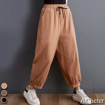 【ACheter】韓版寬鬆大碼顯瘦百搭鬆緊高腰棉麻燈籠寬褲# 110222(現貨+預購)