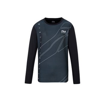 FILA官方直營 男抗UV吸濕排汗長袖圓領T恤-黑色 1TEZ-5303-BK