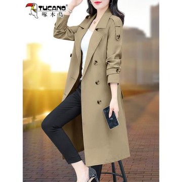 啄木鳥中長款風衣外套女春秋2026新款春季薄款休閑收腰小個子大衣