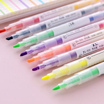 螢光筆 粗細雙頭柔性螢光筆 斜角 圓頭 重點筆 畫線筆 文具用筆 雙頭筆 粗細螢光筆 文具