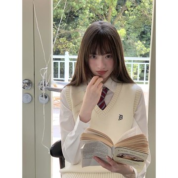 東京歲時記jk制服疊穿針織馬甲背心女士春秋穿米白色刺繡純棉上衣