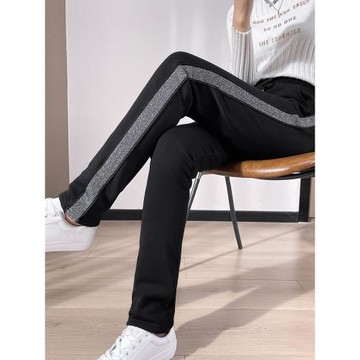 側條紋運動褲女春秋薄款加長版高個子超長2024新款修身直筒休閑褲