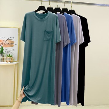 男士睡裙莫代爾睡袍大碼浴袍夏季薄款寬松短袖晨袍連衣中長款睡衣