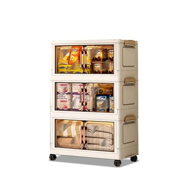 【Mr.box】70面寬美式手把摺疊雙開門三層收納櫃-附滑輪70三層白色-不透明面板