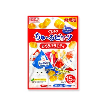 INABA 日本CIAO啾嚕-寵物零嘴貓咪肉泥迷你夾心捲三角包12gx15包/袋-鮪魚干貝口味(CS-175)