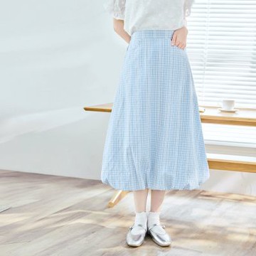 OB嚴選中大尺碼-日系格紋泡泡氣球長裙《CA3154》
