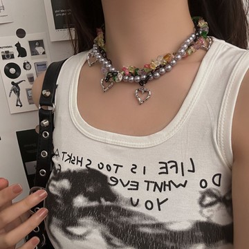 【台灣公司 可打統編】免運 鏤空愛心彩色串珠珍珠鏈條多層項鏈時尚輕奢百搭高級感ins風鎖骨 可開發票 全館五折 工廠現貨直銷 新品特價 z9211