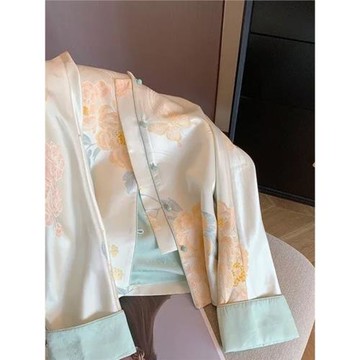 國風中式印花立領緞面外套大碼女裝2025春秋季新款高級感開衫上衣