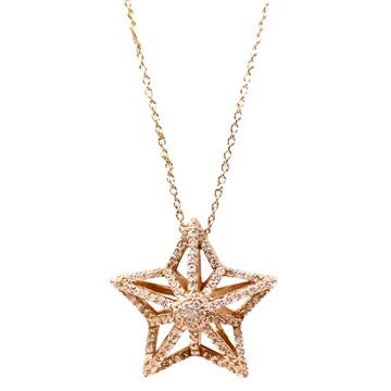 Adara Chao 回憶系列 星星形 925純銀項鍊 圓形明亮式切割奧地利晶鑽 台灣產  鍊長46cm+延長鍊5cm+墜子2.2 × 2.2cm  玫瑰金色
