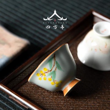 汝瓷中式復古風汝窯主人杯單杯陶瓷茶杯個人專用功夫茶具可養開片