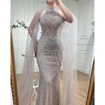 【女婚紗禮服】優雅飄袖晚禮服名媛主持宴會演奏表演魚尾長裙LA72138