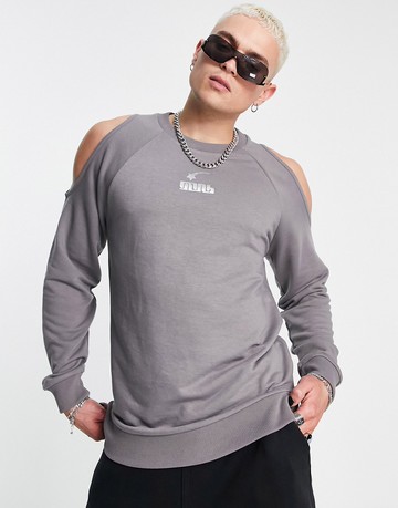 ASOS DESIGN sweatshirt in grey with cut out and logo print