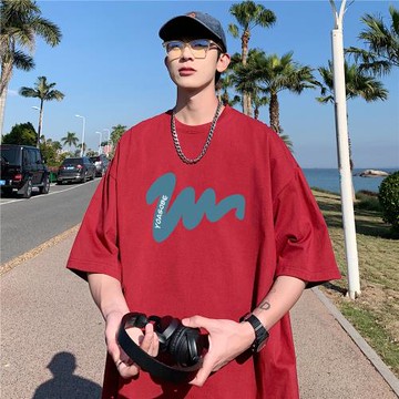 男短袖t恤純棉夏薄款五分袖體恤美式重磅寬松套頭打底衫男裝上衣