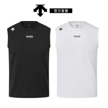 【DESCENTE】迪桑特 男士 彈性無袖運動背心(黑色/白色)
