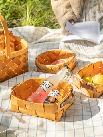 摩登主婦水果籃手工日式編織收納筐家用野餐竹籃餐具菜籃子面包筐