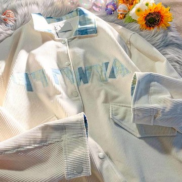 美式hiphop復古高街開衫衛衣女燈芯絨外套春秋寬松工裝夾克棒球服