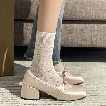 瑪麗珍鞋緞面仙女風新中式配旗袍伴娘鞋圓頭晚晚鞋粗跟法式芭蕾鞋