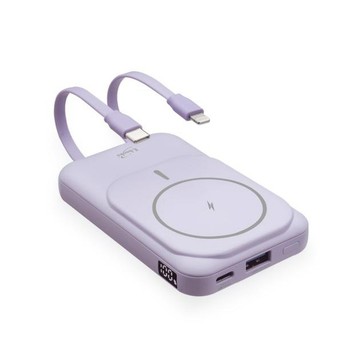 E-Books B101自帶雙線無線充電行動電源-紫/白 (台灣製造/具Wh標示)