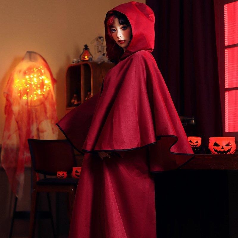 ハロウィン衣装ワインレッドマント魔女衣装コスプレレディスーツ大人用