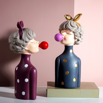 北歐現代輕奢擺件客廳玄關電視柜藝術酒柜裝飾品泡泡女孩禮品擺設