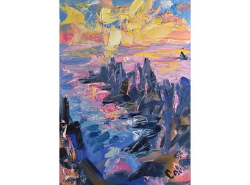 日落繪畫海景安裝厚塗藝術海岸牆藝術海景觀