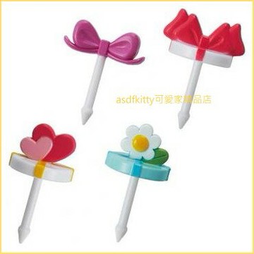 asdfkitty*日本TORUNE蝴蝶結 愛心 花朵食物叉8入-便當裝飾叉/宴會點心叉/水果叉-日本正版商品
